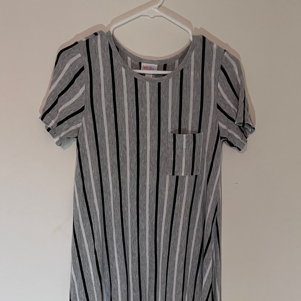 LuLaRoe dress with gray, black and white stripes long dress size XXS